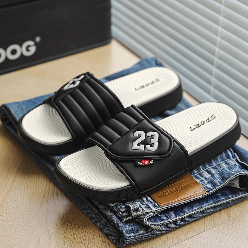 Men's fashion slippers comfortable flat home bathroom slippers soft-soled outdoor beach shoes plus size slippers men 39-47
