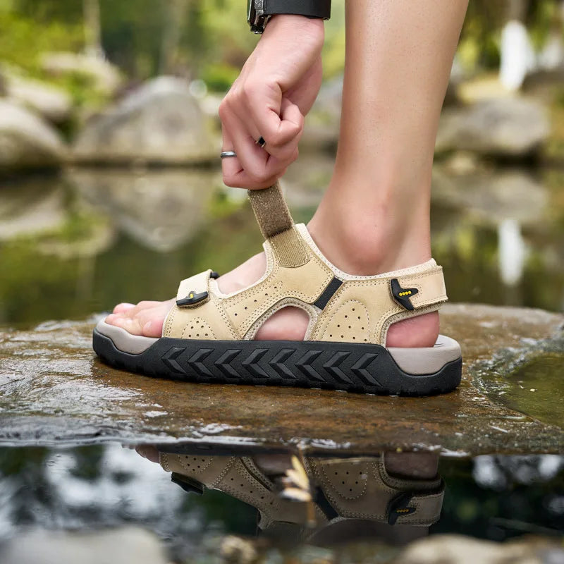Men's Outdoor Genuine Leather Sandals High-quality Summer Non-slip Beach Sandals Fashion Breathable Walking Soft Bottom Sneakers