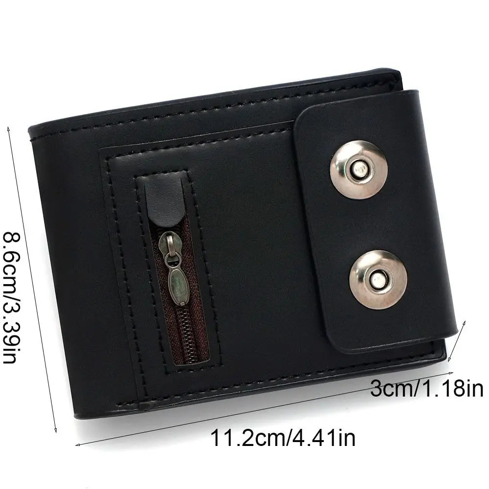 Fashion PU Leather Men's Wallet Magnetic Buckle Solid Color Short Card Bag Large Capacity Anti-Theft Business Wallet Daily Use