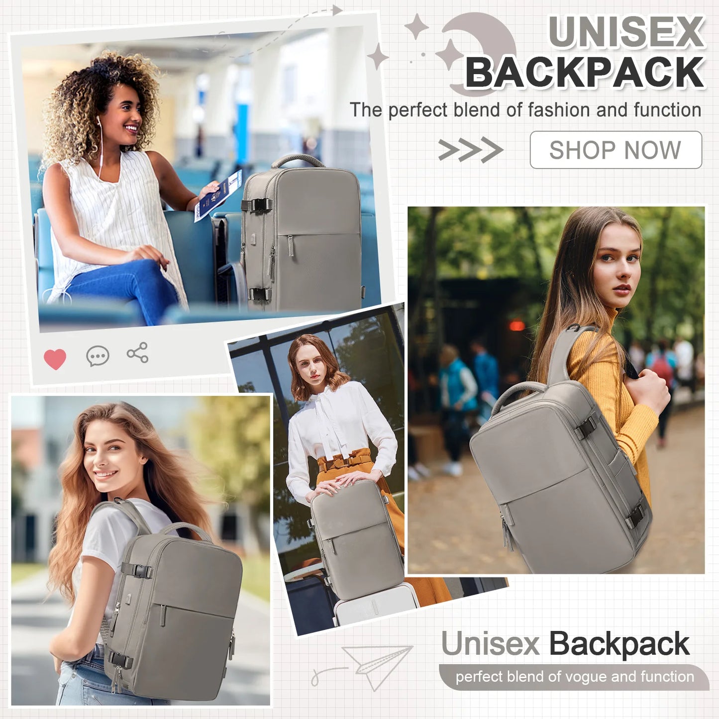 Travel Backpack for Men Women, 40L Flight Approved Carry on Hand Luggage, Anti-Theft Business Laptop Large Daypack Weekender Bag