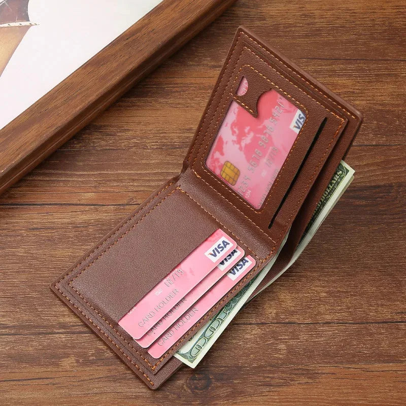 Men's Wallet Leather Short Multiple Holder Wallet Credit Card ID Card Holder Casual Business Double Fold Purses for Women Wallet