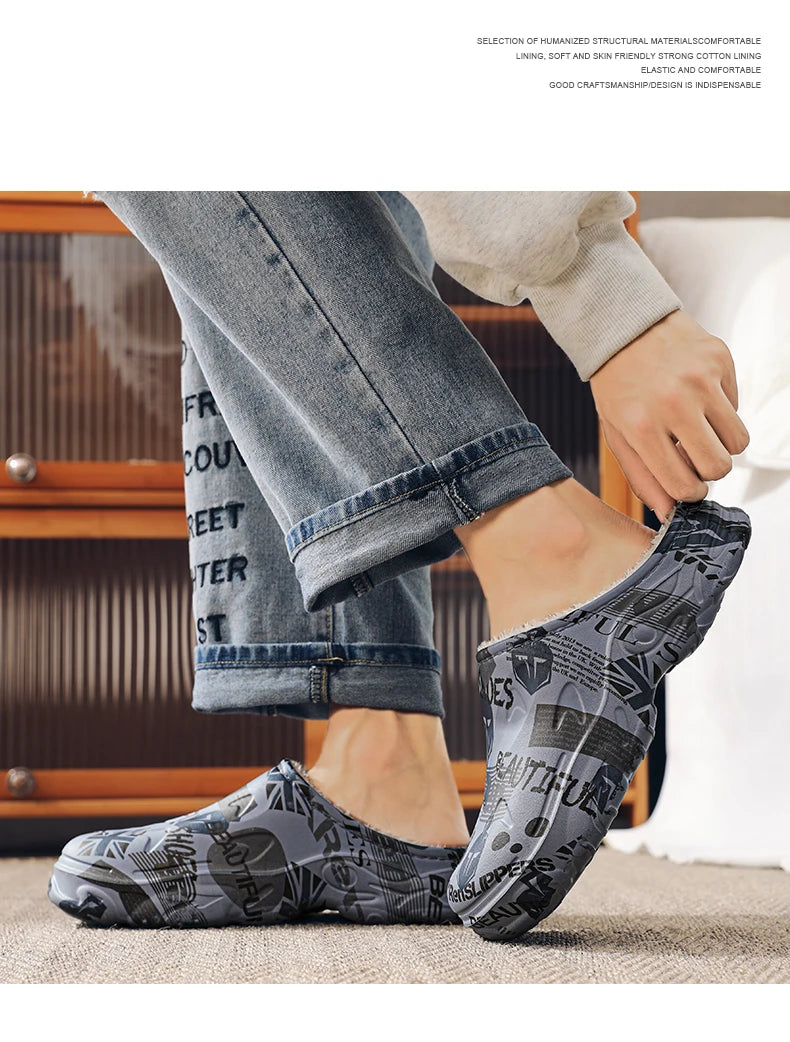 Slippers for Men Wear-resistant Shoes for Men Men's Flip Flops Added Cotton Waterproof Slipper Soft and Comfortable Non-slip