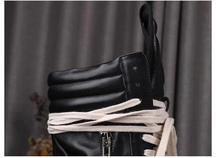 Women's Boots Leather Shoes for Man Motorcycle Boots High-tops Men's Casual Shoes Fashion Black Women's Sneakers