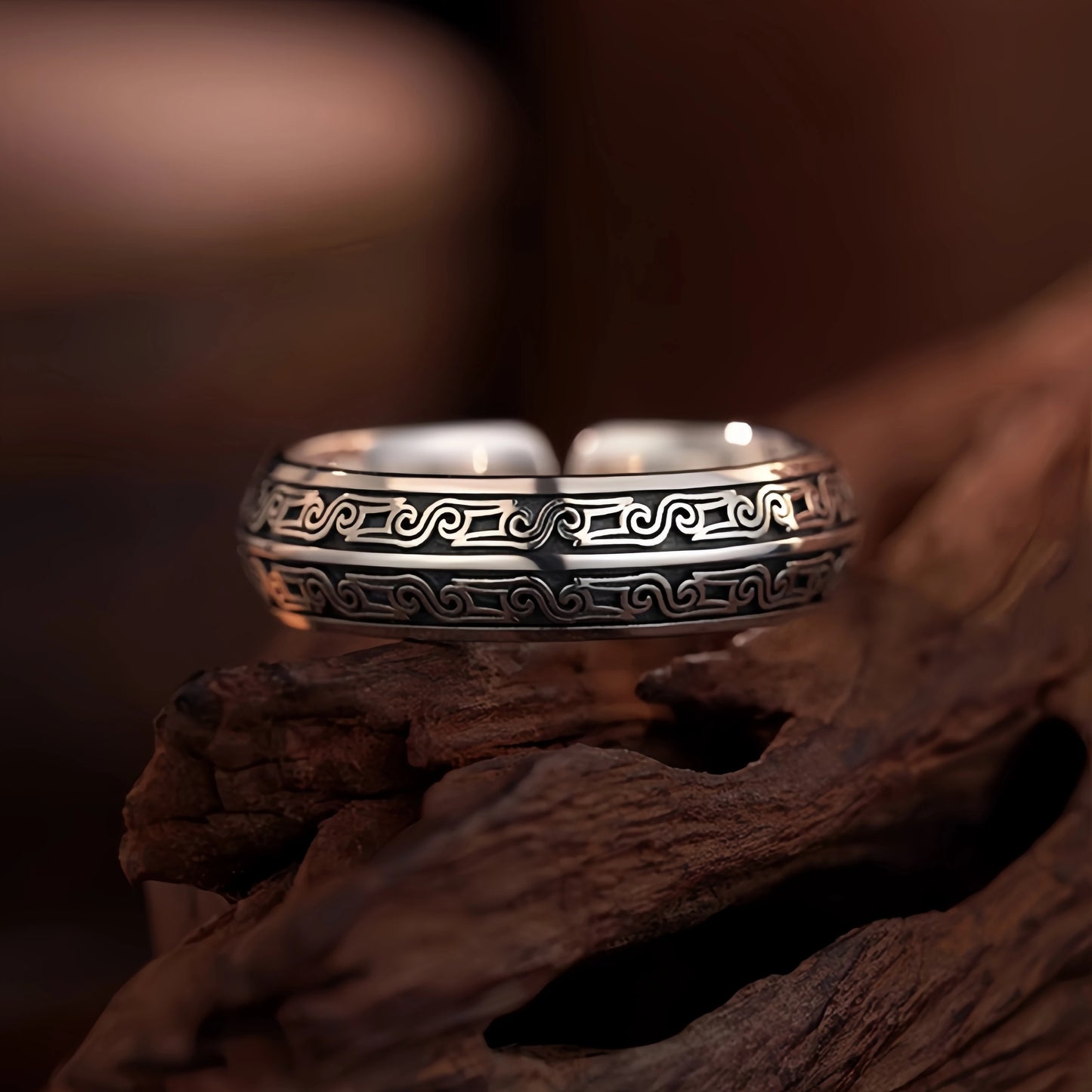 Retro Zoomorphic Spiral Motif Adjustable Open Ring For Men Silver-plated Copper Gothic Edgy Jewelry Historic Accessories Gift