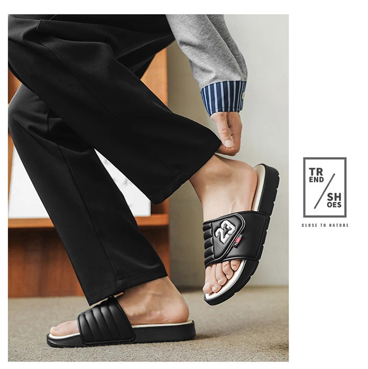 Men's fashion slippers comfortable flat home bathroom slippers soft-soled outdoor beach shoes plus size slippers men 39-47