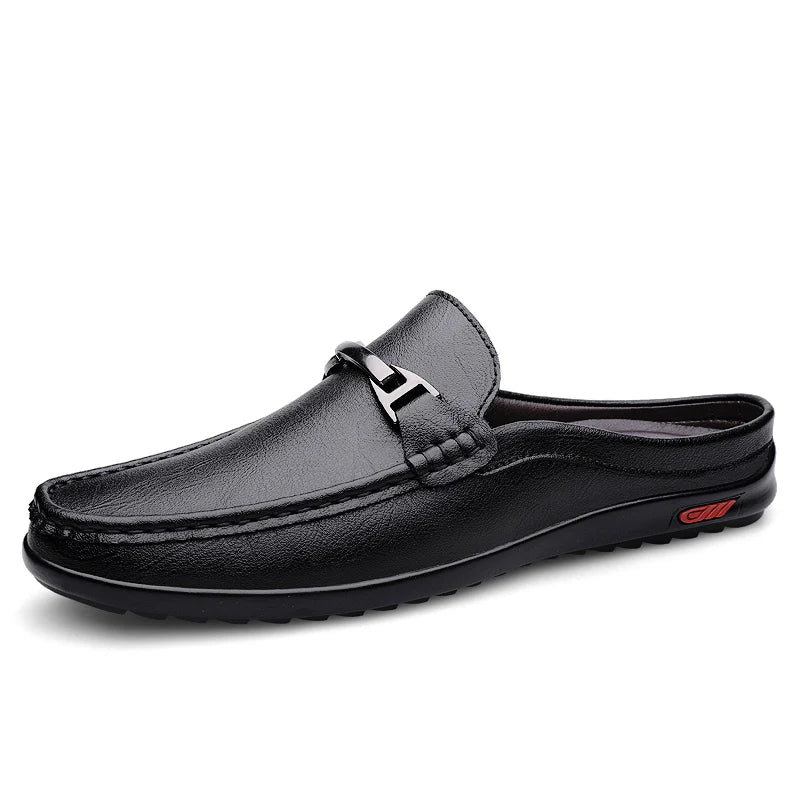 Men Casual Summer Shoes Hollow Out Men's Driving Shoes High Quality Male Business Shoes Half Slippers Genuine Leather Loafers