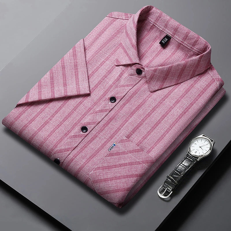 New Men's Business Casual Short Sleeved Printed Shirt with Wrinkle Resistance No Ironing Comfortable All Season Versatile Top