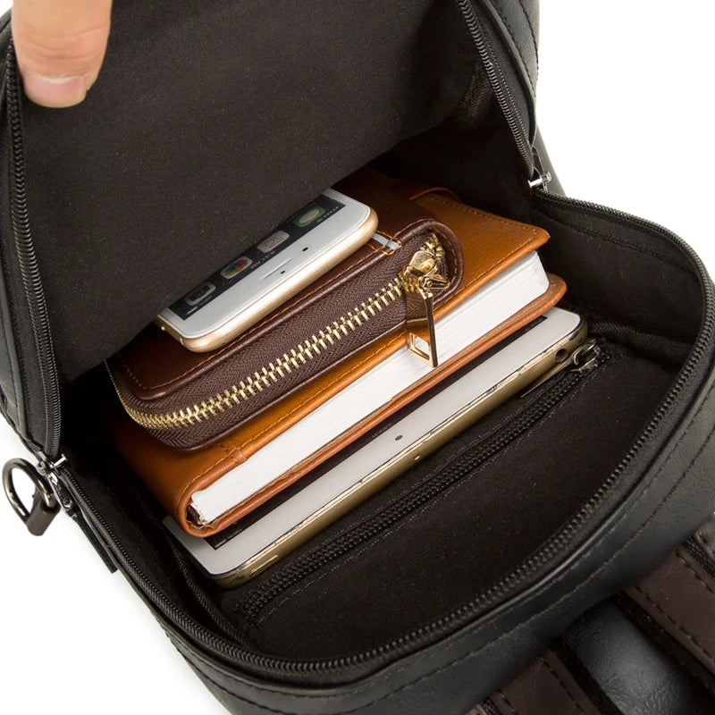 Leather Crossbody Bags for Men Messenger Chest Bag 2025 New Fashion Casual Bag Waterproof PU Single Shoulder Bags Vintage Luxury