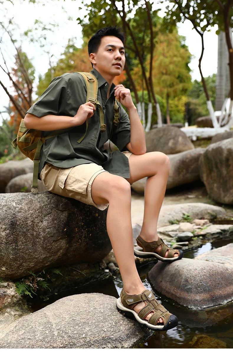 2025 New Fashion Men's Sandals Summer Soft Beach Sandals Comfortable Genuine Leather Men Sandals Outdoor Non-slip Wading Shoes