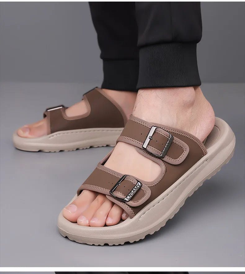 Men's Slippers 2025 Summer Breathable Outdoor Beach Sandals Non Slip Flip Flops New Flat Slippers High Quality Men's Shoes