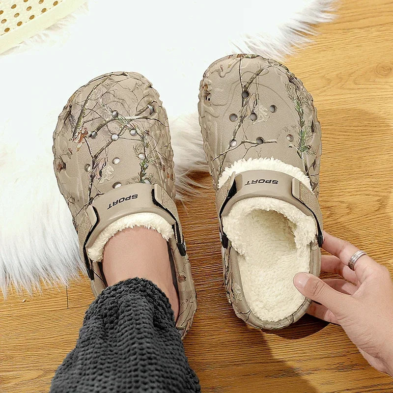 Waterproof cotton slippers for men winter 2024 new cashmere thickened warm waterproof non-slip indoor shoes