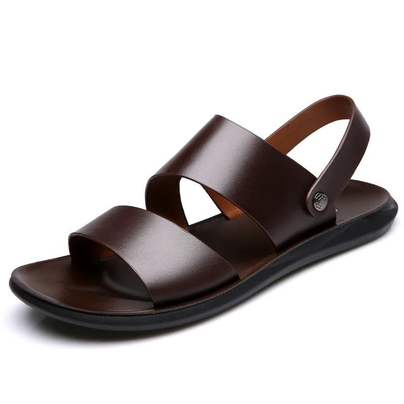 Summer Dress Men Sandals Leather New 2025 Fashion Vintage Men Shoes High Quality Soft Comfort Casual Flats Beach Male Slippers