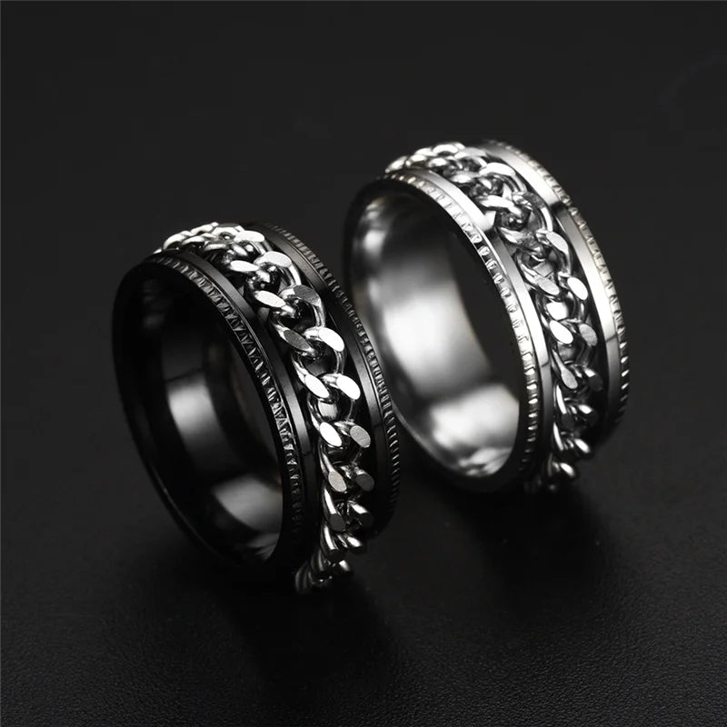Stainless Steel Rotatable Chain Ring for Couples Jewelry Spinner Fidget Release Anxiety Ring Multifunctional Anillos De Ansiedad