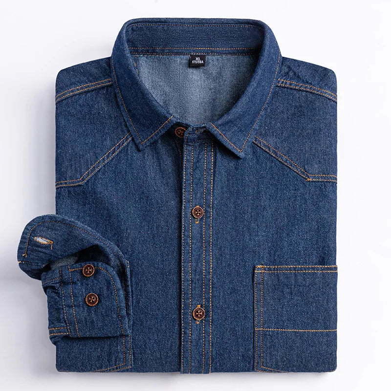 New men's long-sleeved shirt 100% cotton denim spring/summer casual non-ironing high quality breathable plus size solid color