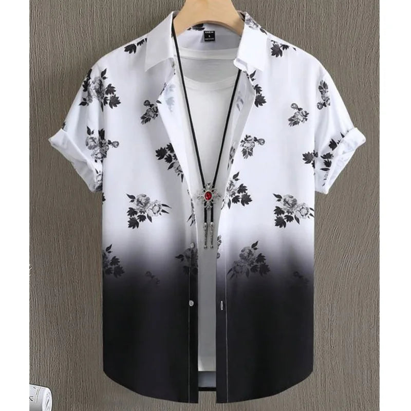 Fashion Shirt for Men 3d Ink Painting Prints Men'S Clothing Daily Casual Short Sleeve Beach Party Sweatshirt Street Hawaii Shirt