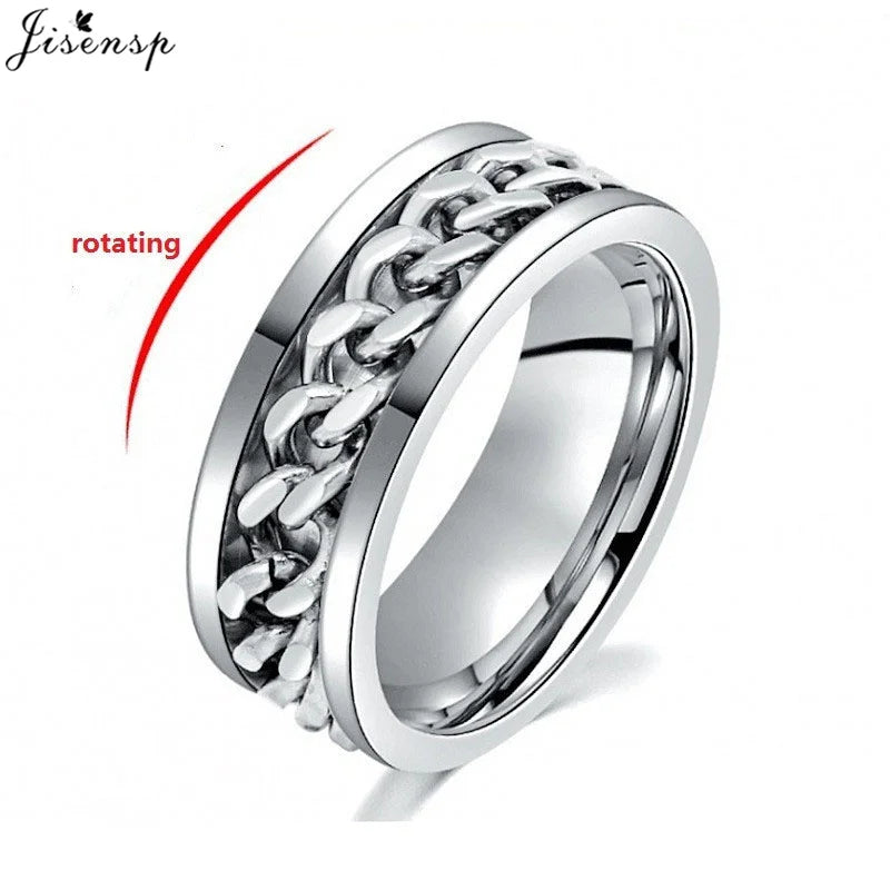 Stainless Steel Rotatable Chain Ring for Couples Jewelry Spinner Fidget Release Anxiety Ring Multifunctional Anillos De Ansiedad