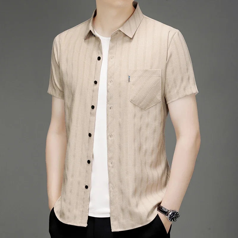 New Men's Business Casual Short Sleeved Printed Shirt with Wrinkle Resistance No Ironing Comfortable All Season Versatile Top