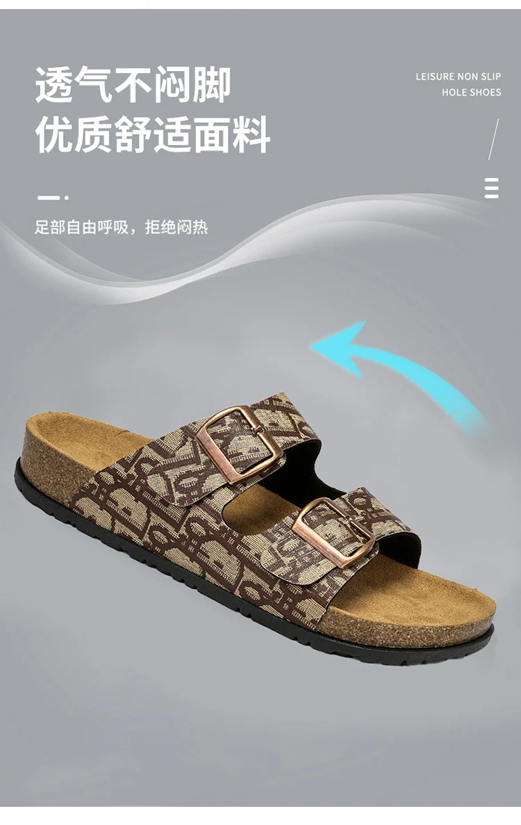 2025 Luxury Cork Slippers for Men Fashion Print Designer Slides Man Summer Mules Slippers Men Comfortable Brand Sandals Unisex