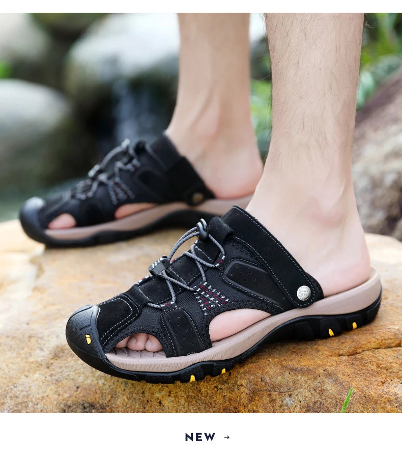 Genuine Leather Men Shoes 2023 Summer New Men's Beach Sandals Classic Men Outdoor Casual Sandals Slippers Plus Size 38-47