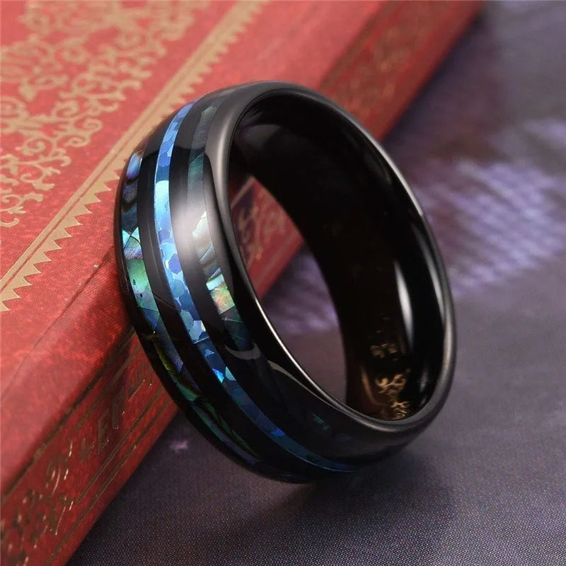 Fashion Viking Tree Of Life Stainless Steel Abalone Shell Rings For Men Odin Norse Viking Rune Rings Retro Amulet Jewelry Gift