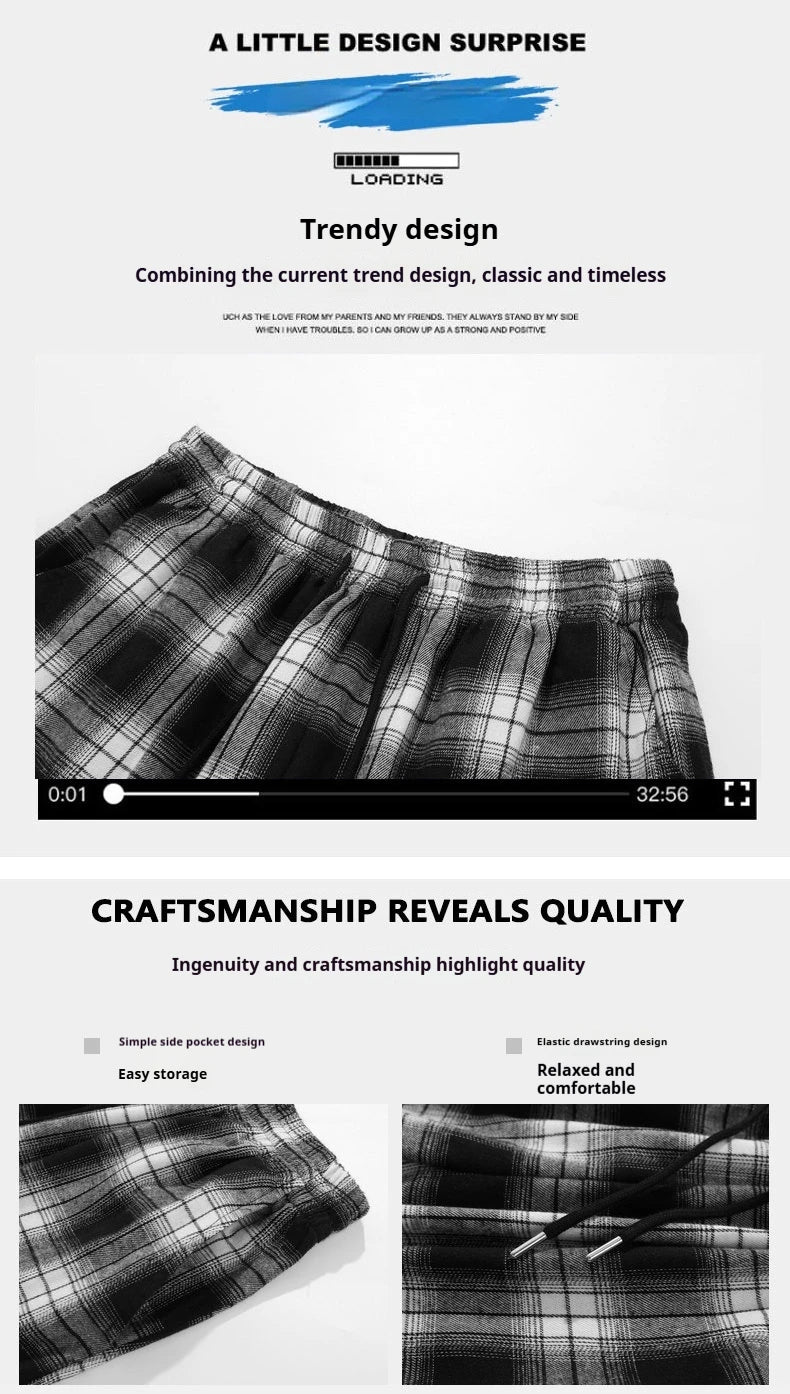 2025 Men's Shorts Checkered Printed Home Casual Pants Breathable Summer Street Wear Combination with Flat Corner Design
