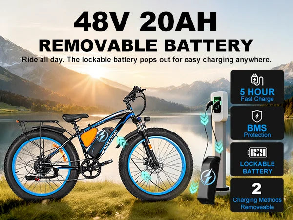 EOEOTWO 1500W Peak Electric Mountain Bike for Adults, 48V20Ah Battery, 30MPH Top Speed, 26" Fat Tire E-Bike with NFC, US Stock