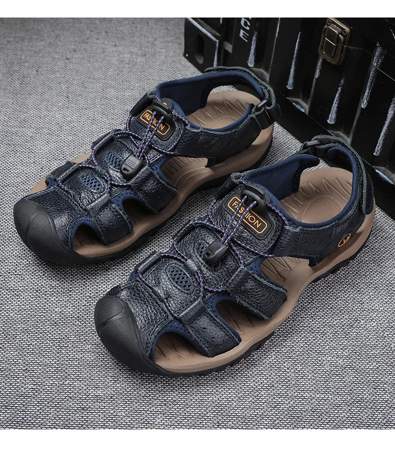2025 Summer Men Sandals Leather Mens Casual Shoes Breathable Outdoor Sandals for Men Beach Shoes Slippers Fashion Roman Shoes