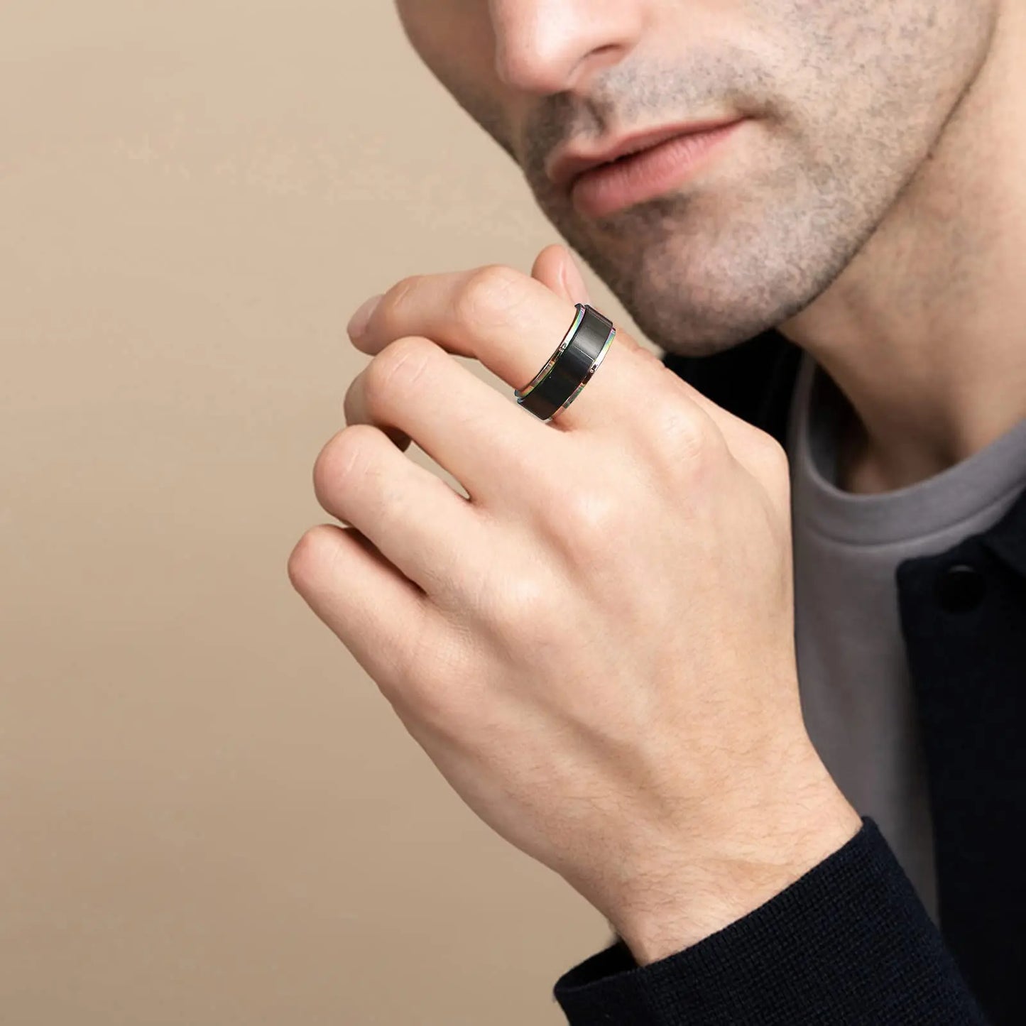 Fashion 8mm Green Color Titanium Stainless Steel Rings for Men Women Black Brushed Men Promise Rings Wedding Party Jewelry Gifts
