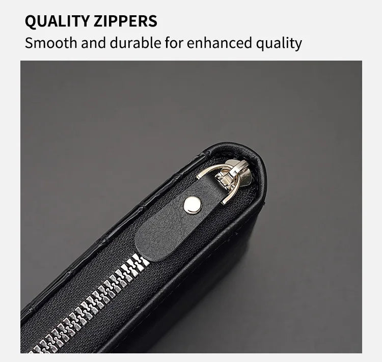 Leather Men’s Wallet Luxury Mens Purse Male Zipper Card Holders with Coin Pocket Rfid Wallets Gifts for Men Money Bag