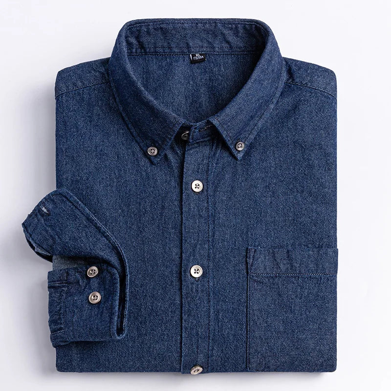New men's long-sleeved shirt 100% cotton denim spring/summer casual non-ironing high quality breathable plus size solid color