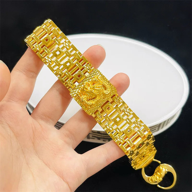 NovaGlod Exquisite craftsmanship 24K real gold embossed dragon bracelet money watch bracelet men's domineering dragon 9999 hand