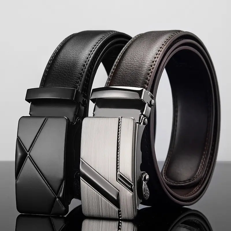 Men Leather Belt Metal Automatic Buckle Brand High Quality Luxury Belts for Men Famous Work Business Black PU Strap