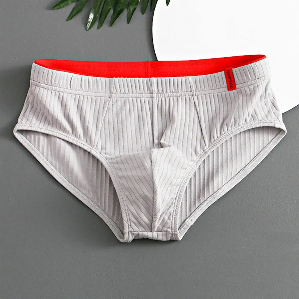 Men Briefs Mid Waist Elastic Soft Breathable Anti-septic U Convex Striped Solid Color Casual Men Underpants underwear men