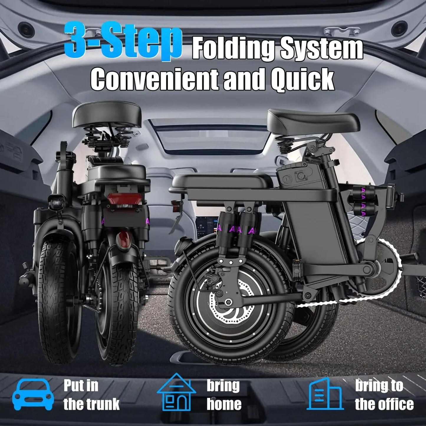 500W Folding Electric Bike, 48V 10/13/15AH Large Removable Battery E-Bike, 22+MPH, 35 Miles Max Range, 14" Fat Tire, Customized