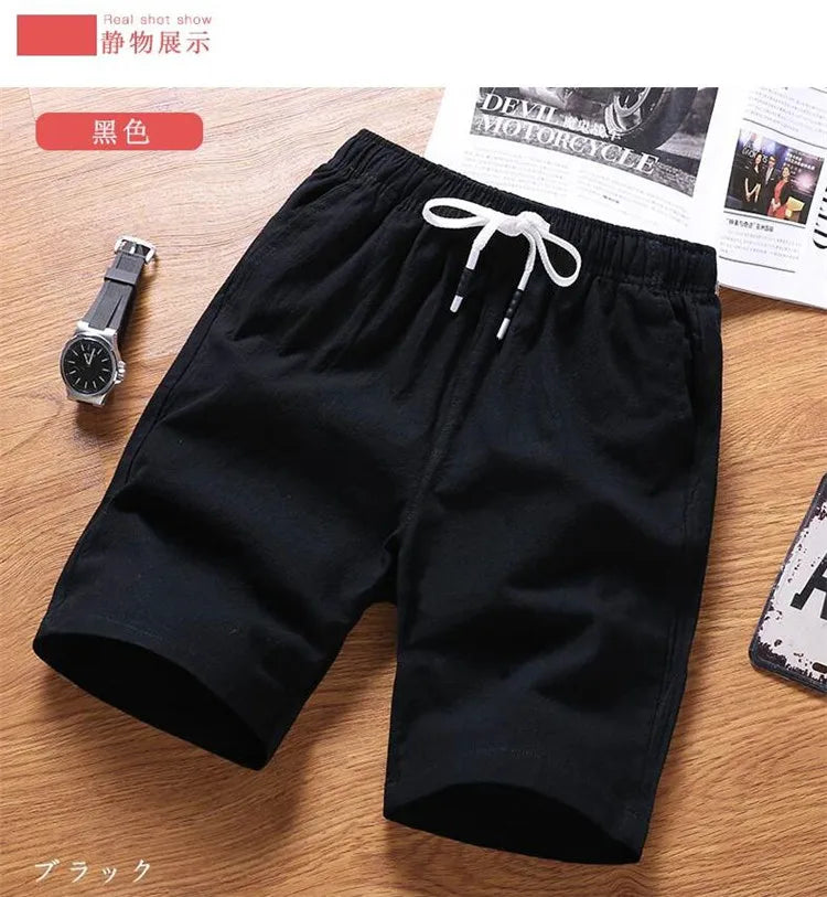 Men Shorts Slim Fit 2025 Summer Cotton Linen Knee Length Breathable Male Clothing Pure Straight Shorts Big Size M-6XL 7XL white