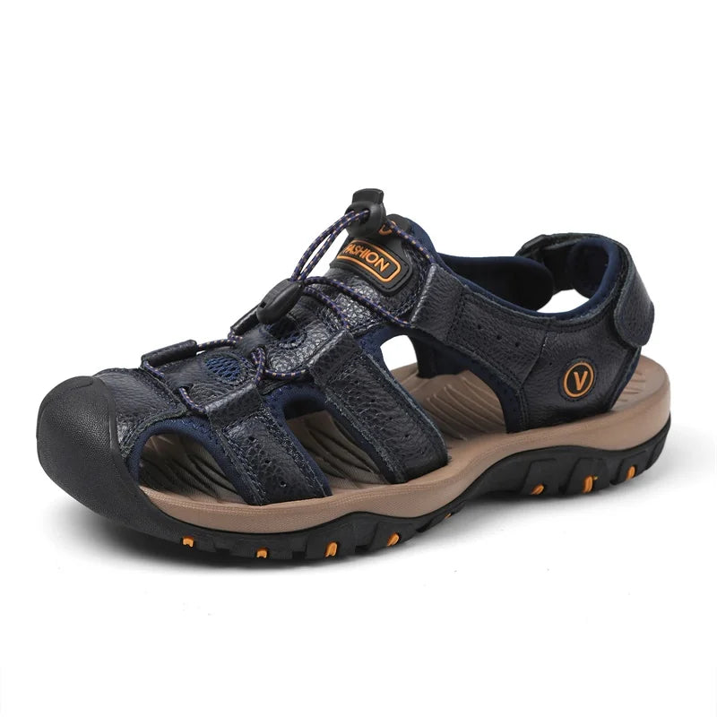 2025 Summer Men Sandals Leather Mens Casual Shoes Breathable Outdoor Sandals for Men Beach Shoes Slippers Fashion Roman Shoes