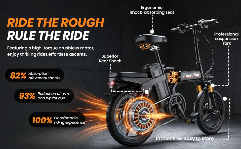 750W/1500w Adult Electric Bike, 20 MPH, 48V 10.4Ah/52V 25Ah Removable Battery, 14 Inch Folding Electric Bike, Dual Disc Brake
