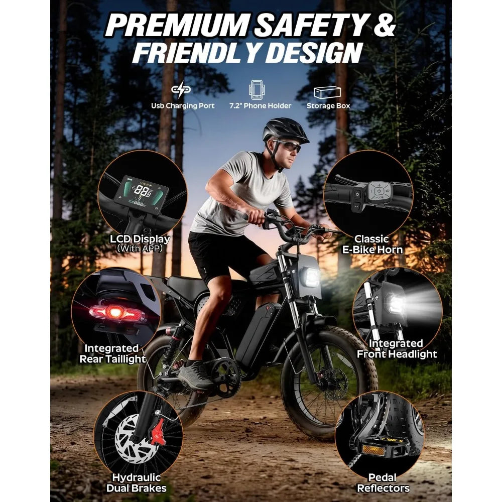 Electric Bike for Adult 1500W Peak Motor, 35MPH Speed, 48V 25AH Removable Large Battery Up to 80 Miles Range, UL, Customized