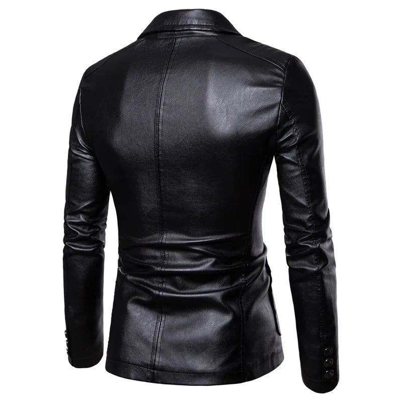 2026 Men's Leather Suits Jackets Blazers Slim Fashion Male PU Leather Overcoats Blazers Jackets Coats Oversized Leather Jacket