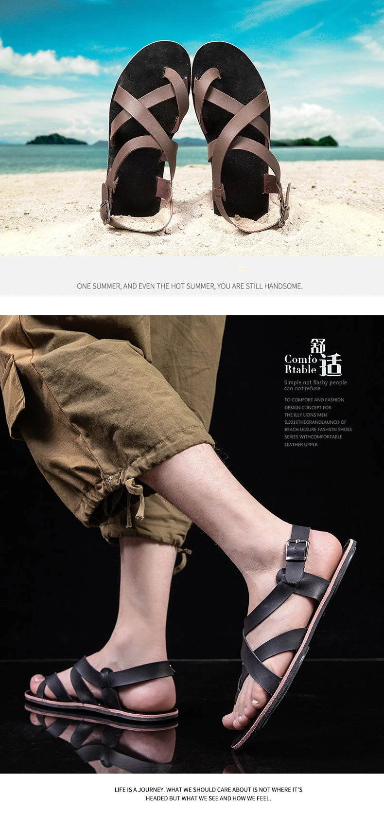 New Summer Sandals Men Open Toe Genuine Leather Sandals Hollow-out Retro Handmade Comfortable Breathable Outdoor Beach Shoes