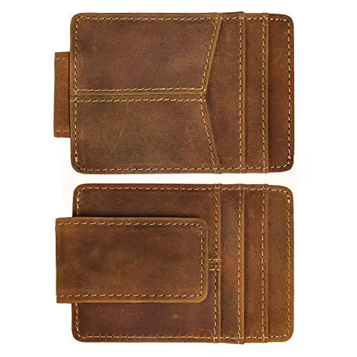Leather Magnetic Money Clip Men Father's Day Gift Wallet Card Photo Holder Design Handy Front Pocket Wallet Mini Purse Male 1017