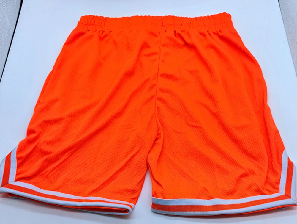 Mens Basketball Shorts Summer Gym Fitness Sports Training Running Workout Quick-Drying Jogger Male Orange Five-Point Short Pants