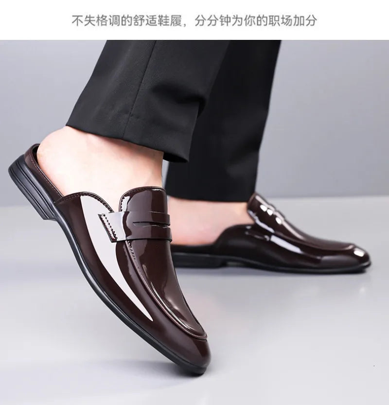 Brand Men's Shoes Luxury Leather Slippers Fashion Baotou Half Slippers for Men Business Dress Slippers Casual Loafers Man Shoes