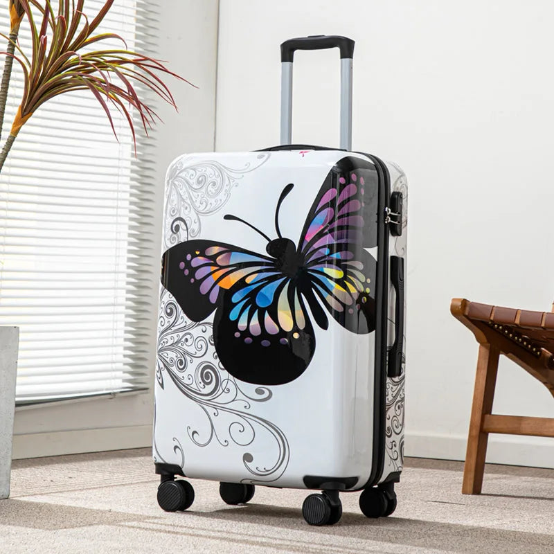 Butterfly Pattern Luggage 20 Inch Large Capacity Rolling Travel Suitcase with Password Lock for Vacation And Business Trips