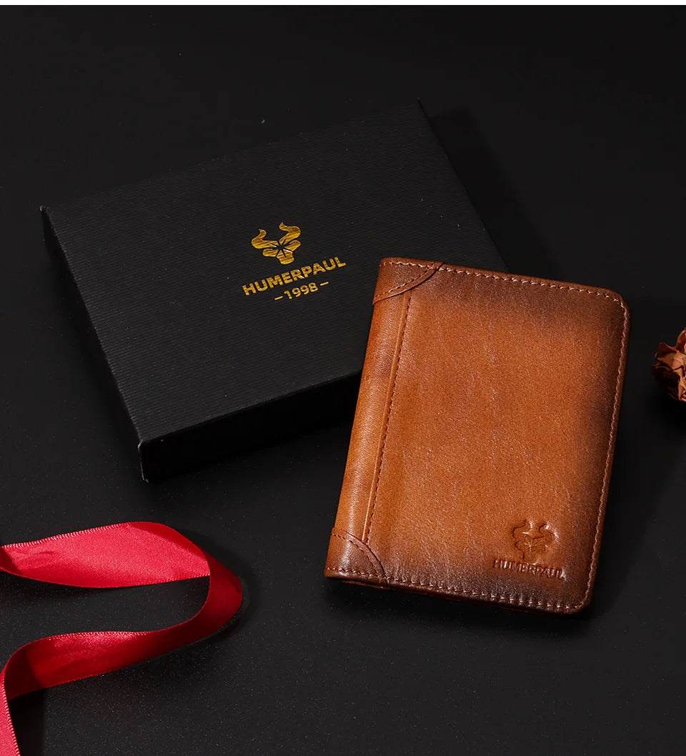 HUMERPAUL Slim Soft Real Leather Wallet for Men RFID Blocking Bifold Multi-card Card Holder ID Purse Male Thin Front Pocket