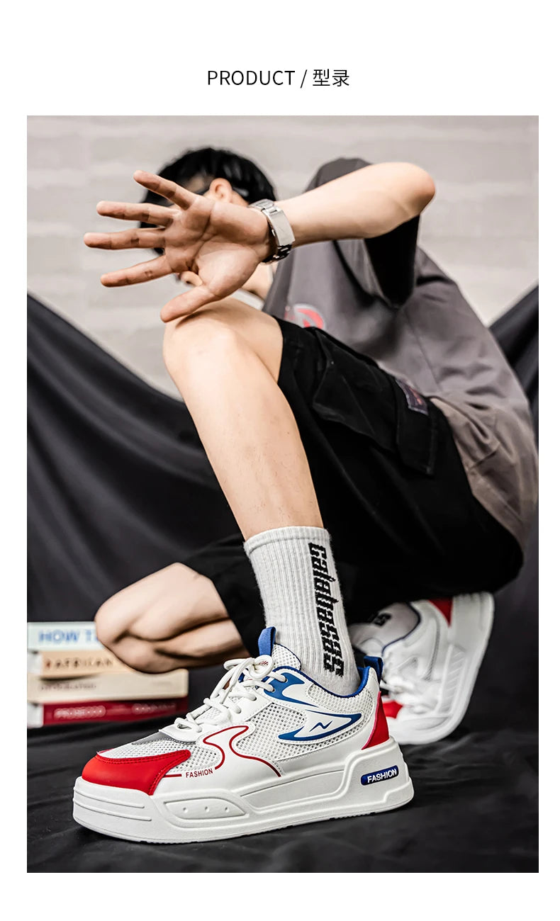 Men's Sneakers for Spring and Summer Are Breathable Fashionable Low-top Round-toe Lace-up and Color-blocked Sports Shoes