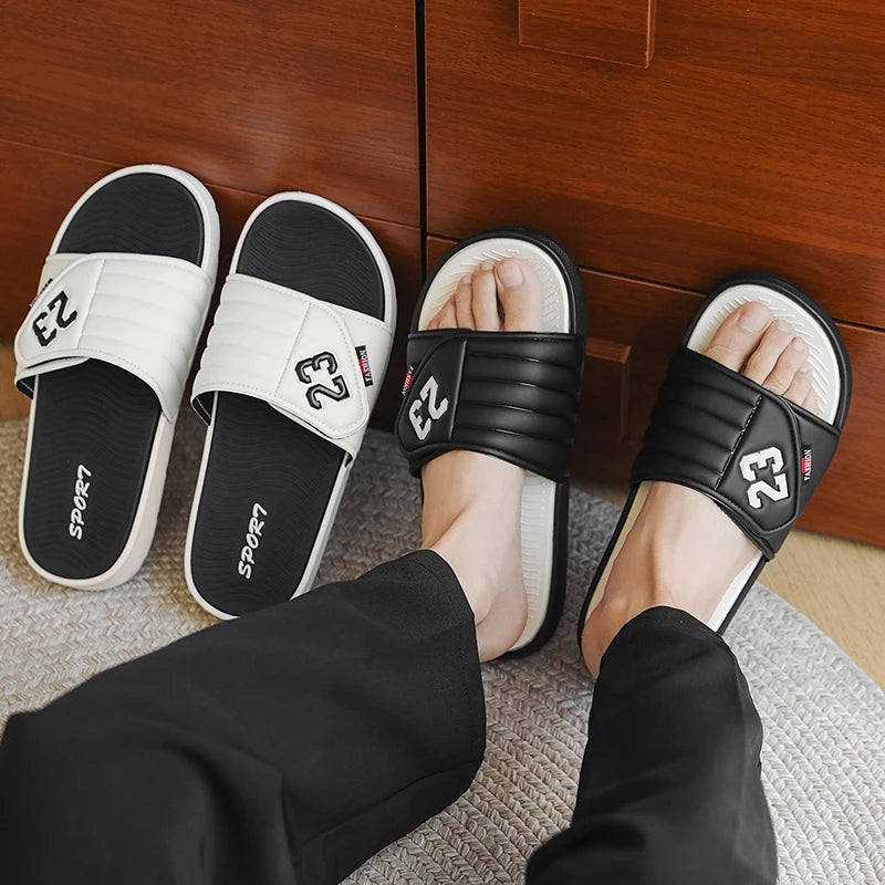 Men's fashion slippers comfortable flat home bathroom slippers soft-soled outdoor beach shoes plus size slippers men 39-47