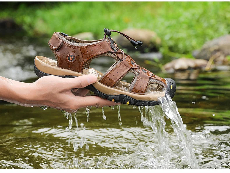 Summer Men Sandals Genuine Leather Mens Casual Shoes Outdoor Men Leather Sandals for Men Beach Shoes Roman Shoes Plus Size 38-48