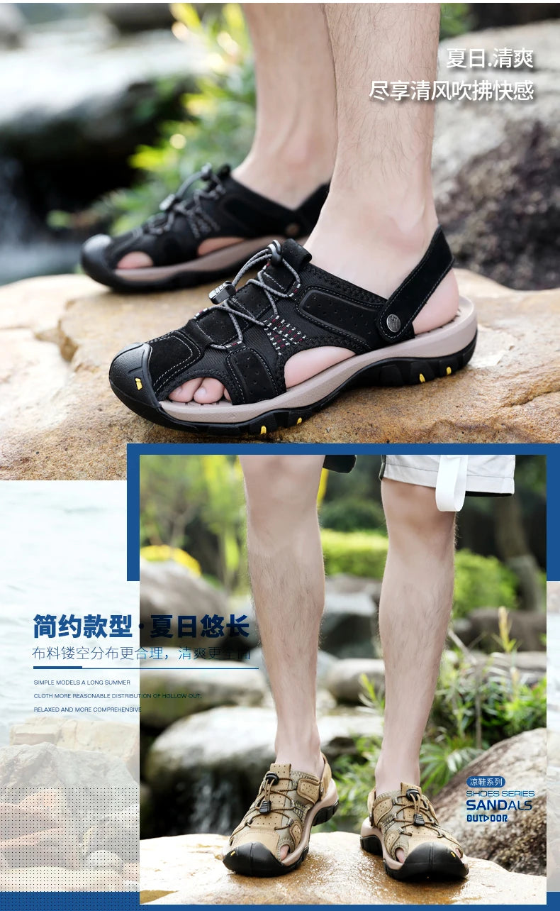 Genuine Leather Men Shoes 2023 Summer New Men's Beach Sandals Classic Men Outdoor Casual Sandals Slippers Plus Size 38-47