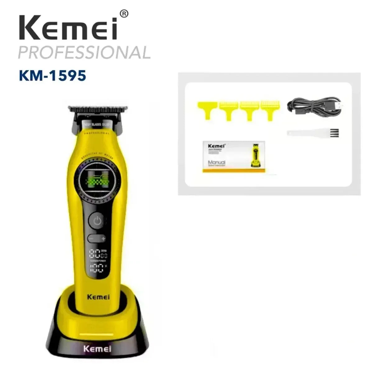 Kemei 1595 Barber Cordless Hair Trimmer Professional Men Hair Clipper External Rotor Brushless Motor Finish Hair Cutting Machine